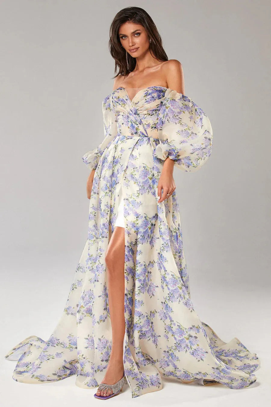 Amanda Flower Lace Ball Gown Prom Dress Elegant Puff Sleeve Plus Size vestido de festa noite