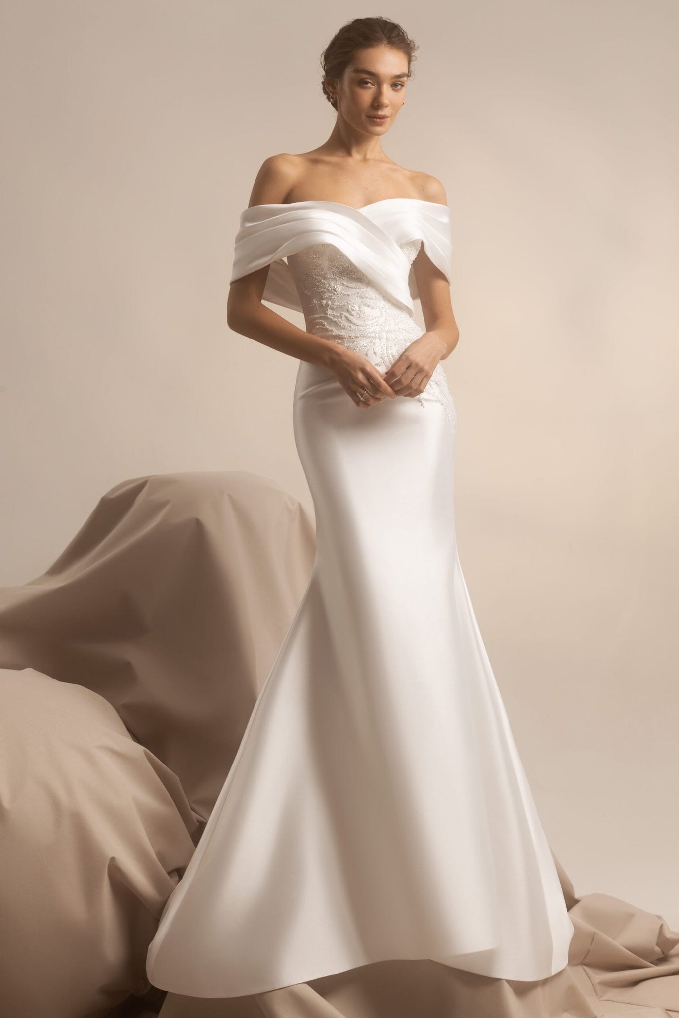 Statement Wedding Dress with a Voluminous Satin Skirt & Luxurious Detailing for a Bold yet Elegant Bridal Look