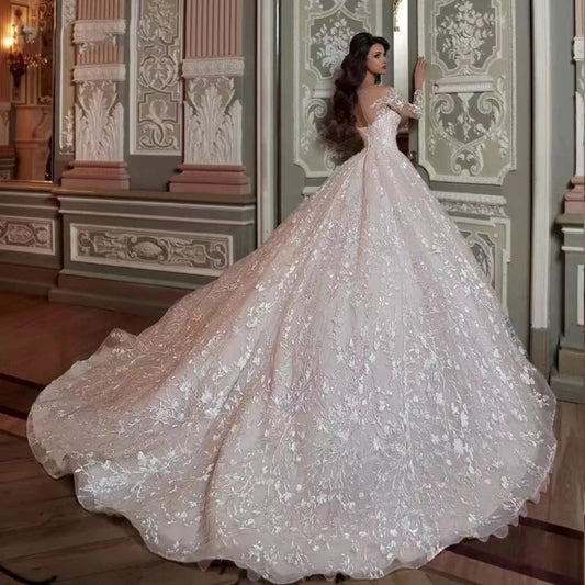 Crystal Luxury Illusion Beads White/Ivory Women Wedding Dress Bride Dresses Lace Appliques Elegant Wedding Gowns Long Train