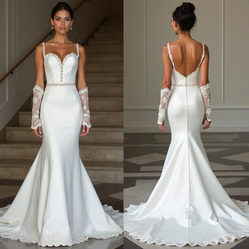 Elegant Mermaid Wedding Gown with Long Sleeves, V-Neckline