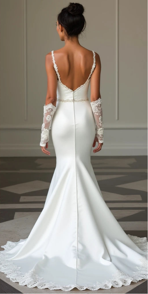 Elegant Mermaid Wedding Gown with Long Sleeves, V-Neckline