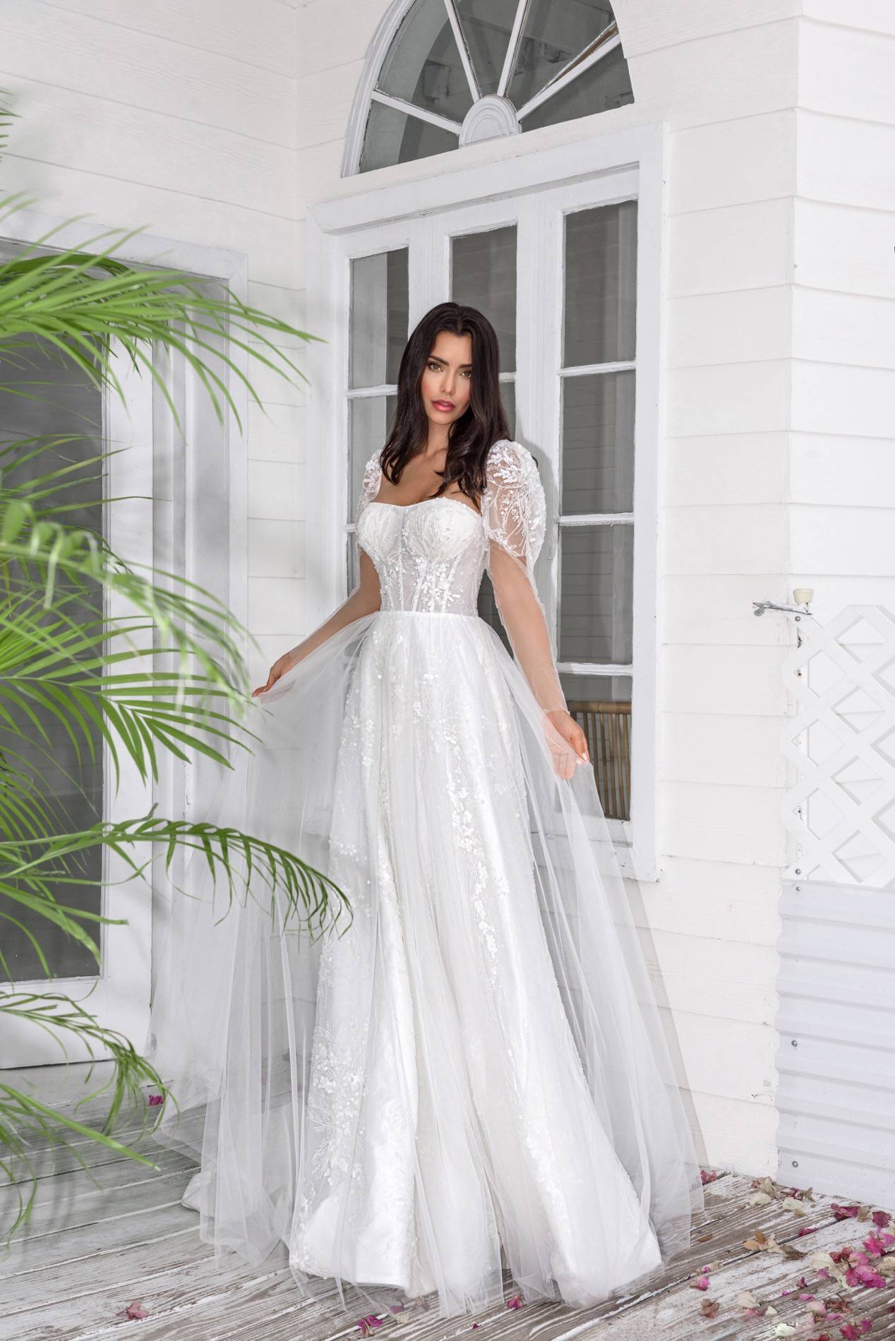 Elegant Off-Shoulder A-Line Wedding Dress with Flattering Natural Waistline