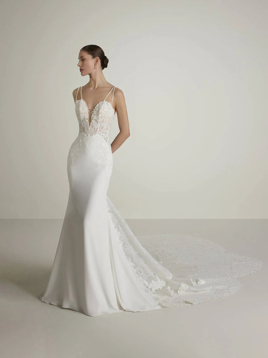 2 su 1 abito da sposa sirena moderna manica a maniche papi raso da sposa abito da sposa Princess Vestido de nolia