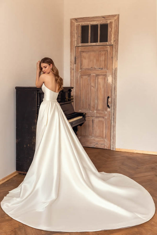 Vestido de novia de satén con escote en forma de sirena, falda desmontable, Espalda descubierta y cremallera, vestido de noche para boda