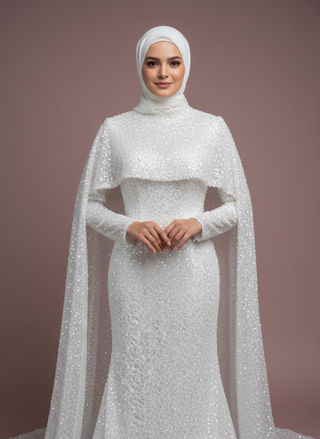 Muslim Wedding Dress High Neck Long Sleeve Hijab Bridal Dress Elegant Vestidos De Novia