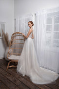 Romantic A-Line Wedding Dress with Spaghetti Straps, V-Neckline & Flattering Natural Waistline