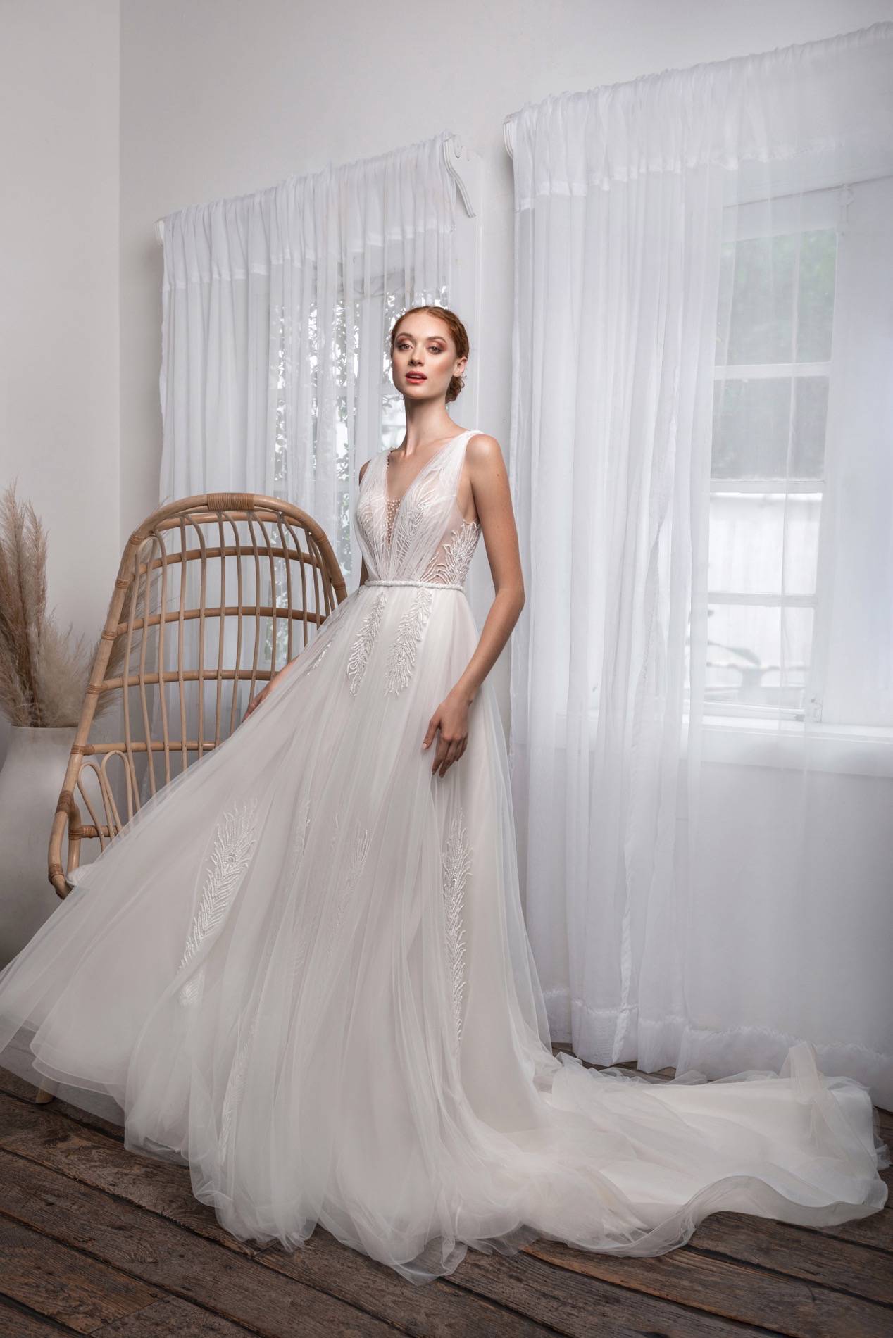 Romantic A-Line Wedding Dress with Spaghetti Straps, V-Neckline & Flattering Natural Waistline