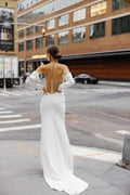 Modern Sweetheart Wedding Gown For Bride Straight Long Sleeve Pleat Illusion Backless Zipper Robe De Mariée Customised