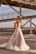 Lace Wedding Dresses A Line V Neck Backless Sweep Train Summer Bridal Gowns