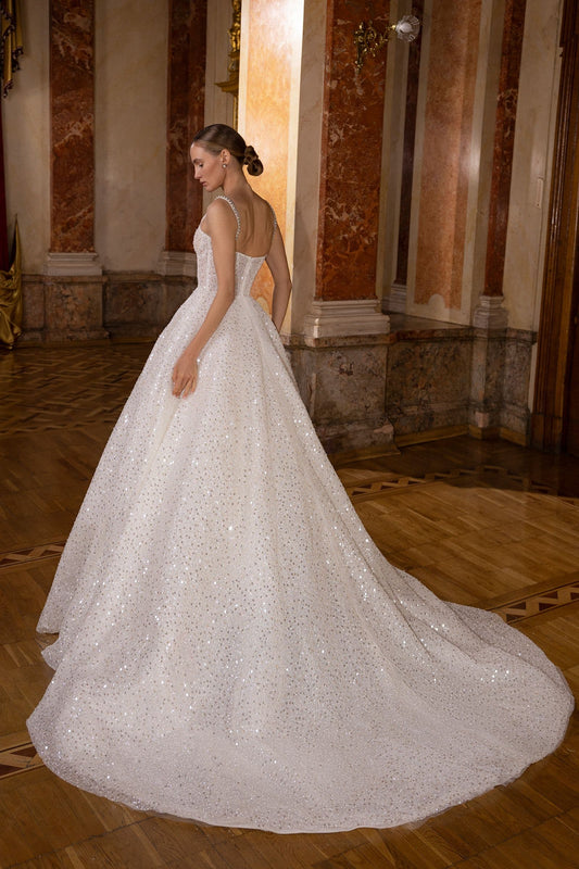 Glitter Sweetheart Wedding Dresses Sequin Sleeveless Court Train Bridal Gown