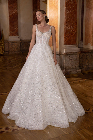 Glitter Sweetheart Wedding Dresses Sequin Sleeveless Court Train Bridal Gown