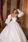 Sweetheart A Line Simple Wedding Gown Long Detachable Puffy Sleeves Bride Dress