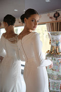 Elegant One-shoulder Appliques Lace Satin Long sleeves Wedding Dresses Bridal Gowns Vestido De Noiva