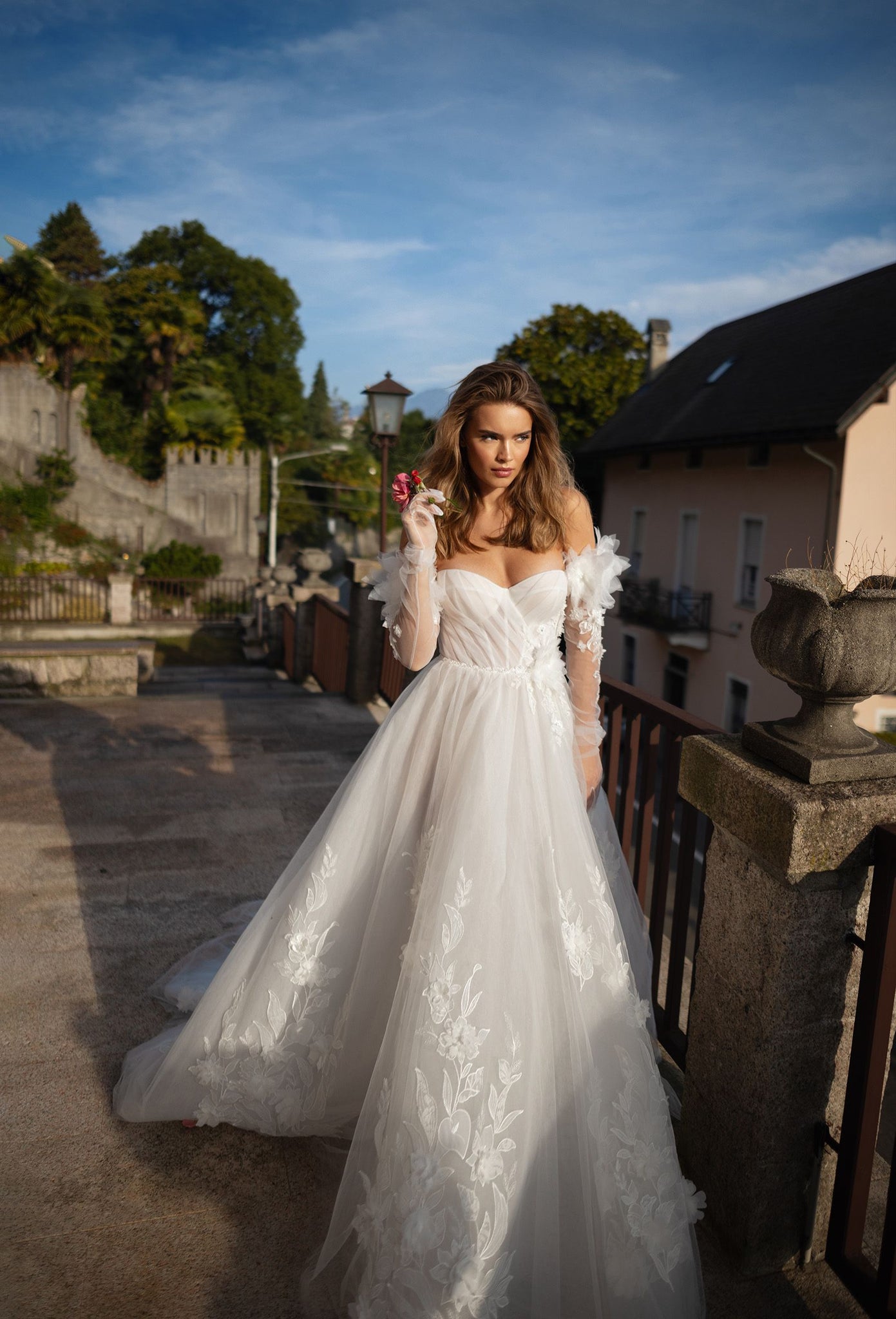 Wedding Dress Tulle Off-the-shoulder Long Illusion Sleeve A-line Elegant Exquisite style Luxury