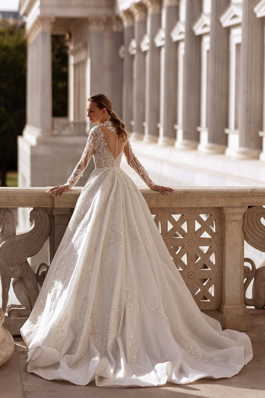 Long Sleeve Wedding Dress Sweetheart Backless A-Line Women Bride Gown