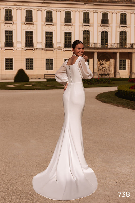 Wedding Dress Mermaid Simple Long Sleeves White Ivory Bridal Gown Vestido De Noiva