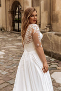 Plus Size Long Sleeve Wedding Dresses Summer Civil A Line Chiffon Beach Bridal Gowns V Neck Lace Appliques