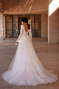 Elegant Wedding Dresses V-Neck Long Sleeve Vestido De Novia Lace tulle Train Luxury Custom Made Bridal Gown