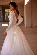 Elegant Wedding Dresses V-Neck Long Sleeve Vestido De Novia Lace tulle Train Luxury Custom Made Bridal Gown