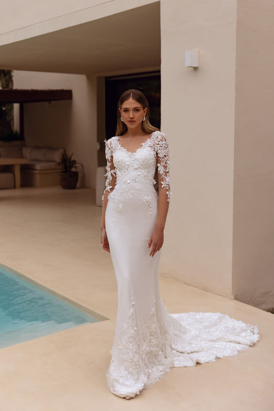 Glamorous Mermaid Wedding Dresses Luxury Lace Appliques Long Sleeves Bridal Gowns