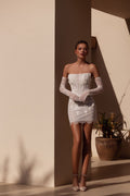 Sexy Sweetheart Full Lace Mini Short Wedding Party Dresses Long Sleeves Luxury Bridal Gowns Robe de mariage