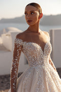 Wedding dress Off Shoulder Long Sleeves Sequin Lace Bride Dress luxurious Women