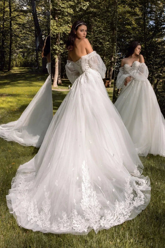 Puffy A-Line Wedding Dress with Strapless Off-Shoulder Neckline and Exquisite - Camilla's