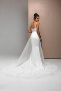 Romantic Mermaid Wedding Dress with Straps, V-Neckline, and Lace Embellishments for a Stunning Bridal Look