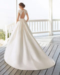 Graceful A-Line Wedding Gown with Cap Sleeves, Jewel Neckline, and a Flattering Natural Waist for a Timeless and Elegant Bridal Look