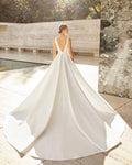 Graceful A-Line Wedding Dress with Delicate Spaghetti Straps, Elegant Boat Neckline, and a Flattering Natural Waistline for a Timeless Bridal Look