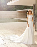 Timeless A-Line Wedding Gown with Exquisite Lace Detailing, Graceful Cap Sleeves, and a Sophisticated Boat Neckline for an Elegant and Romantic Bridal Look