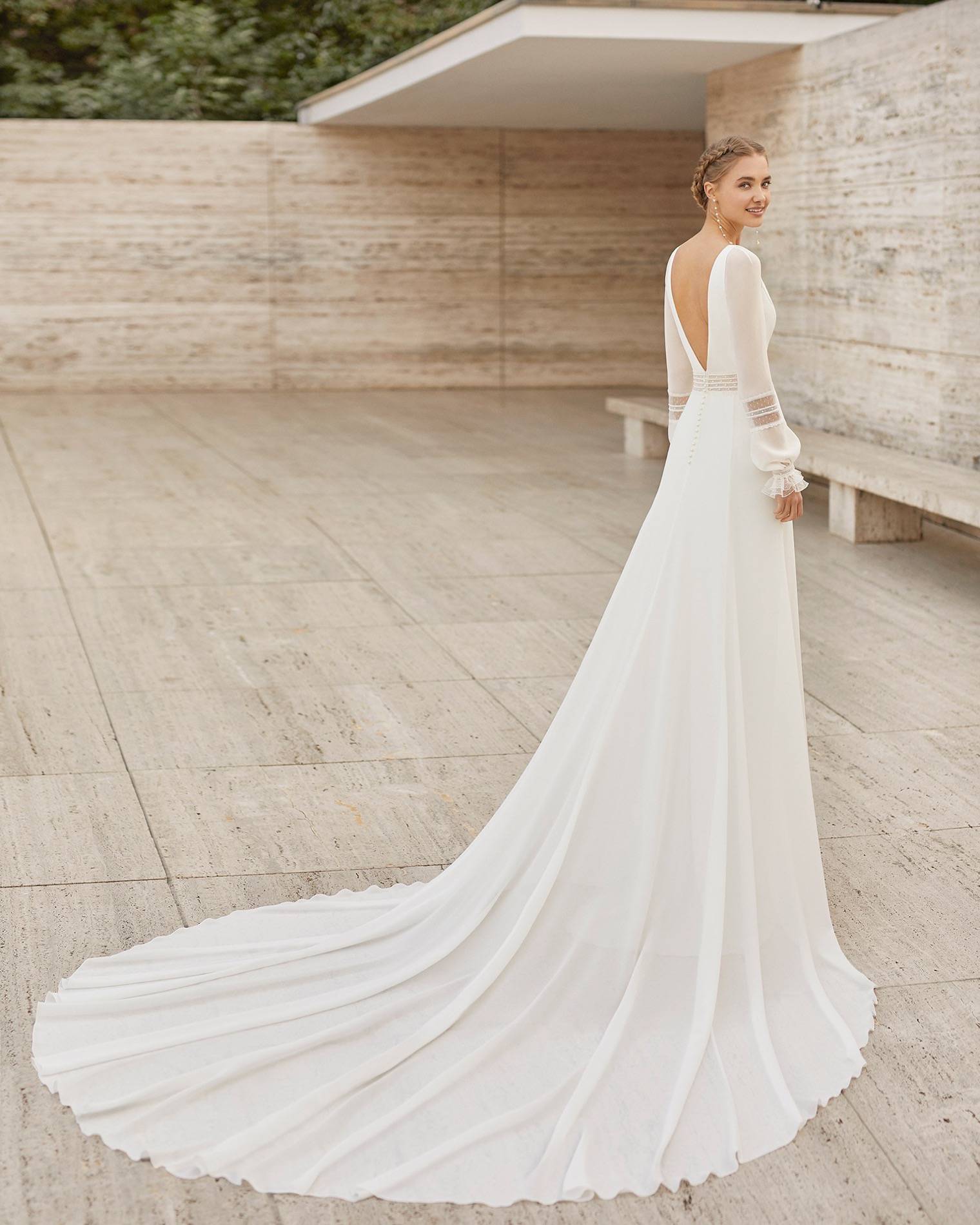 Sophisticated Sheath Wedding Gown with Elegant Long Sleeves, V-Neckline, and a Flattering Natural Waistline for a Timeless Bridal Look