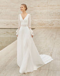 Sophisticated Sheath Wedding Gown with Elegant Long Sleeves, V-Neckline, and a Flattering Natural Waistline for a Timeless Bridal Look