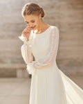 Timeless A-Line Wedding Dress with Elegant Long Sleeves, Graceful Boat Neckline, and a Flattering Natural Waistline for a Sophisticated Bridal Look