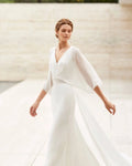 Elegant Sheath Wedding Dress with Graceful Long Sleeves, V-Neckline, and a Flattering Natural Waistline for a Sophisticated Bridal Look