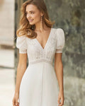 Romantic A-Line Wedding Gown with Delicate Lace Detailing, Graceful Cap Sleeves, and a Flattering V-Neckline for a Timeless and Elegant Bridal Look