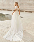 Romantic A-Line Wedding Gown with Delicate Lace Detailing, Graceful Cap Sleeves, and a Flattering V-Neckline for a Timeless and Elegant Bridal Look