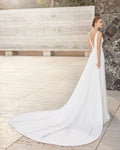 Graceful Sheath Wedding Gown with Delicate Lace Detailing, Dainty Spaghetti Straps, and a Flattering V-Neckline for a Romantic and Timeless Bridal Look