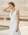 Graceful Sheath Wedding Gown with Delicate Lace Detailing, Dainty Spaghetti Straps, and a Flattering V-Neckline for a Romantic and Timeless Bridal Look