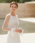 Elegant Long-Sleeve A-Line Wedding Gown with Delicate Lace and Scoop Neckline for a Timeless Bridal Look