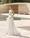 Elegant Long-Sleeve A-Line Wedding Gown with Delicate Lace and Scoop Neckline for a Timeless Bridal Look