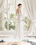 Sophisticated Long-Sleeve Sheath Wedding Gown with Elegant Lace Detailing and a Flattering V-Neckline for a Timeless Bridal Look