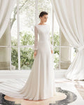 Sophisticated Sheath Wedding Gown with Elegant Lace Detailing, Chic Long Sleeves, and a Graceful Halter Neckline for a Modern Yet Timeless Bridal Look