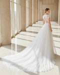 Romantic A-Line Wedding Gown with Delicate Lace Detailing, Charming Cap Sleeves, and a Flattering V-Neckline for an Elegant and Timeless Bridal Look