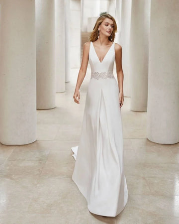 Elegant Sheath Wedding Gown with Delicate Lace Detailing, Dainty Spaghetti Straps, and a Flattering V-Neckline for a Romantic and Timeless Bridal Look