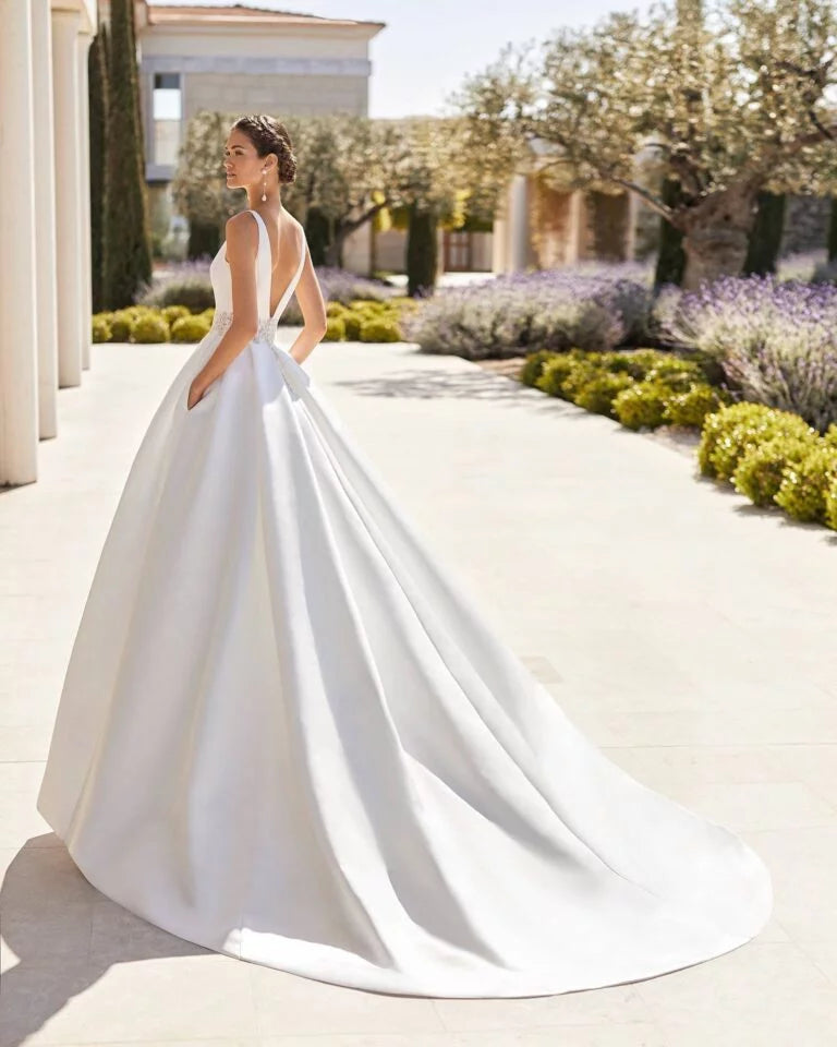 Elegant A-Line Wedding Gown with Exquisite Lace Detailing, a Chic Strapless Design, and a Sophisticated High Neckline for a Timeless and Graceful Bridal Look