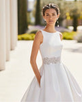 Elegant A-Line Wedding Gown with Exquisite Lace Detailing, a Chic Strapless Design, and a Sophisticated High Neckline for a Timeless and Graceful Bridal Look