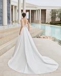 Romantic A-Line Wedding Gown with Delicate Lace Detailing, Elegant Spaghetti Straps, and a Flattering V-Neckline for a Timeless and Breathtaking Bridal Look