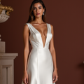 A-Line White Wedding Dress with a Modest Neckline for a Refined Style