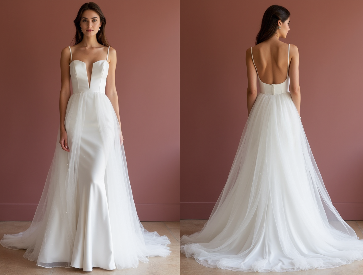 A-Line White Wedding Gown with a Cascading Train for a Majestic Bridal Look